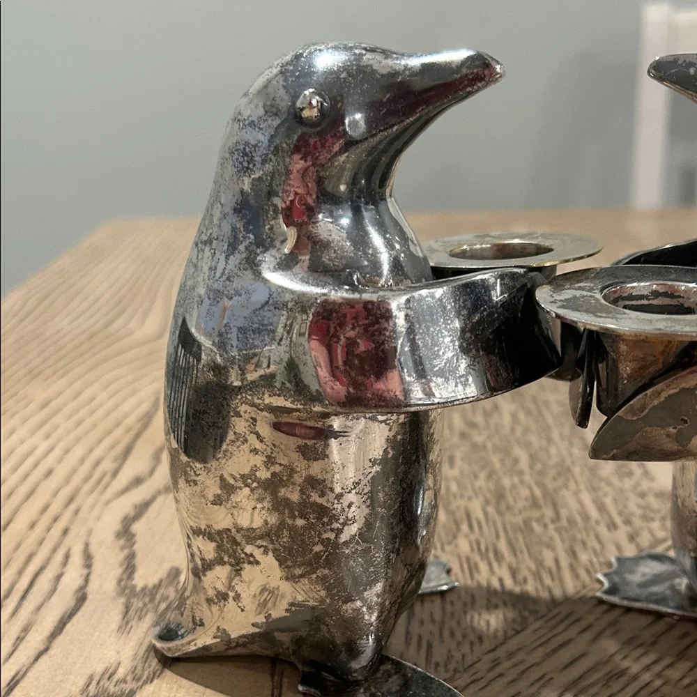 Restoration Hardware Silver Penguin Candle Holders